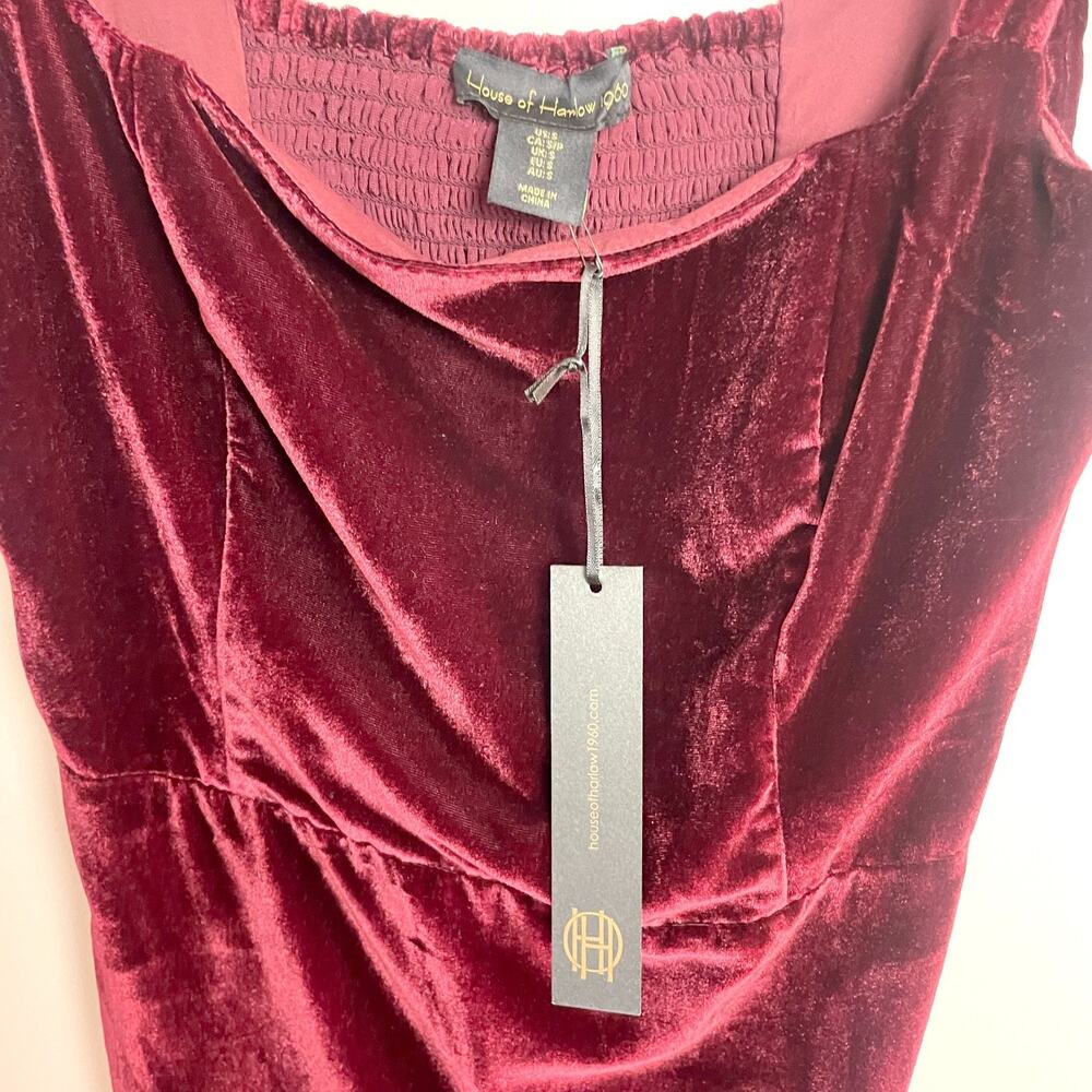 House of Harlow X Revolve NWT Velvet Mini Dress Small Burgundy Bow Coquette - Picture 7 of 10